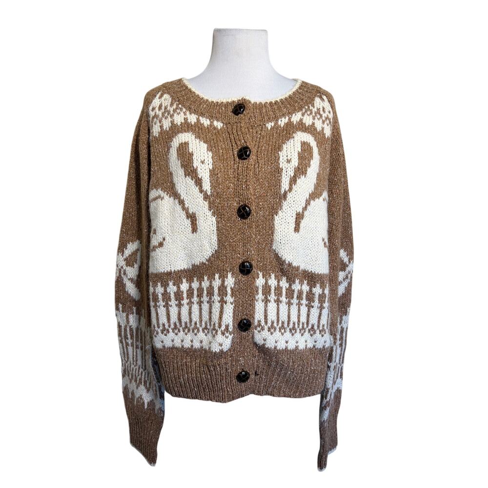 Blu Pepper Swan Cardigan Camel Cream Bow Cottagecore Coquette size M